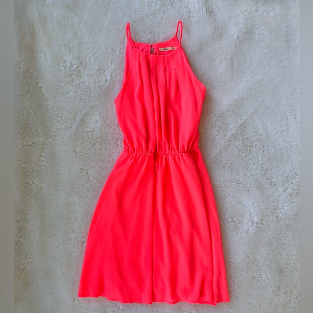 miami Neon Coral Halter Mini Dress